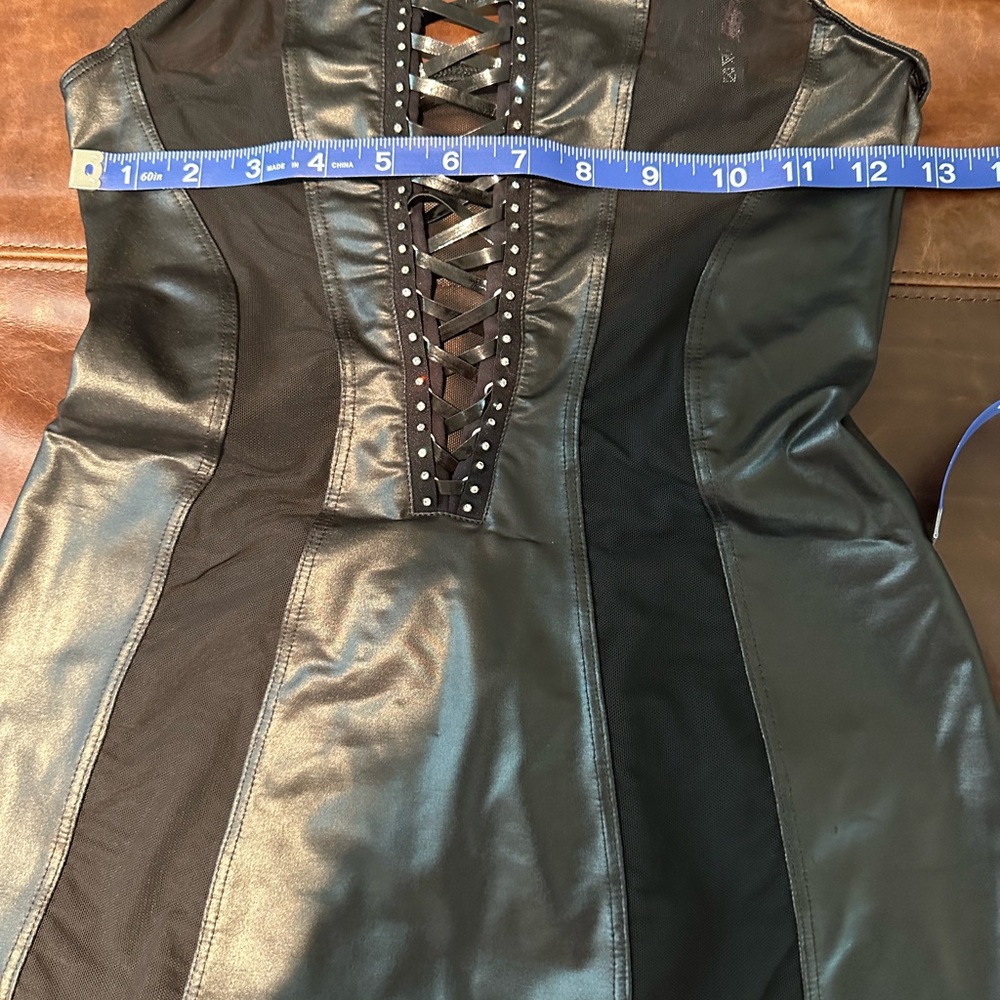Patrice Catanzaro France Assia Dress, Black Wetlook with Sheer Panels, size L - Picture 7 of 8